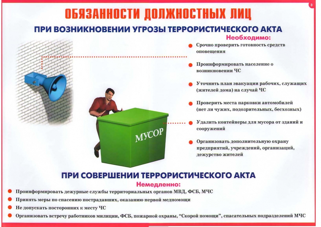 Памятка «Обязанности должностных лиц при угрозе террористического акта»